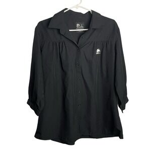 Taco Bell Employee Uniform Shirt Womens L Black Button Up‎ 3/4 Sleeve Maternity